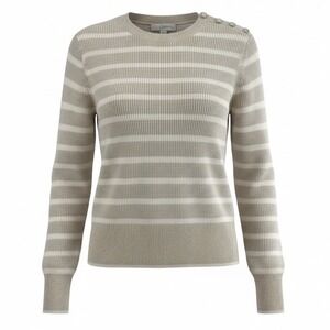 Loft‎ Striped Shoulder Button Wedge Sweater Soft Sandstone Women's L